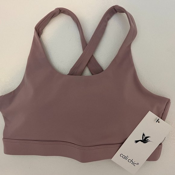 Cali Chic Women Sports Bra Criss-Cross Back Celebrity Padded Strappy Workout Run - Picture 2 of 6